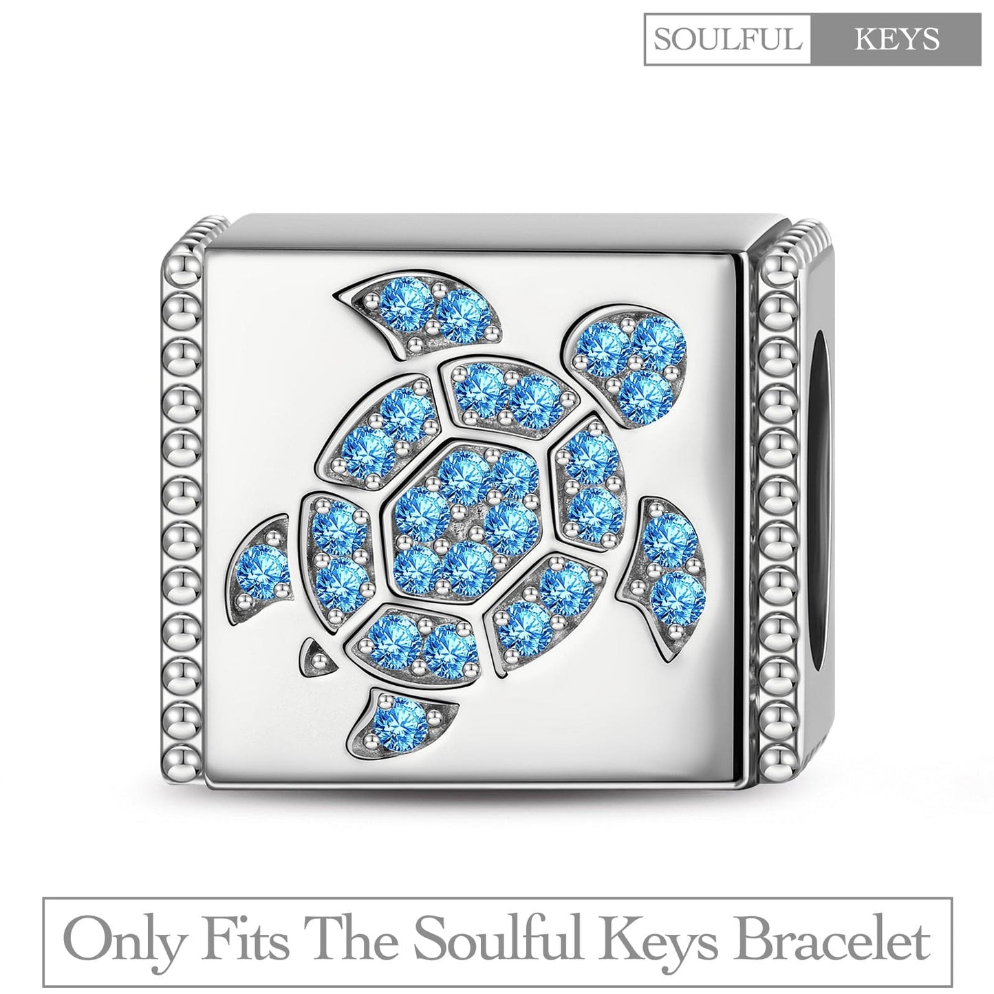 Serene Sea Turtle Tarnish-resistant Silver Rectangular Charms In White Gold Plated