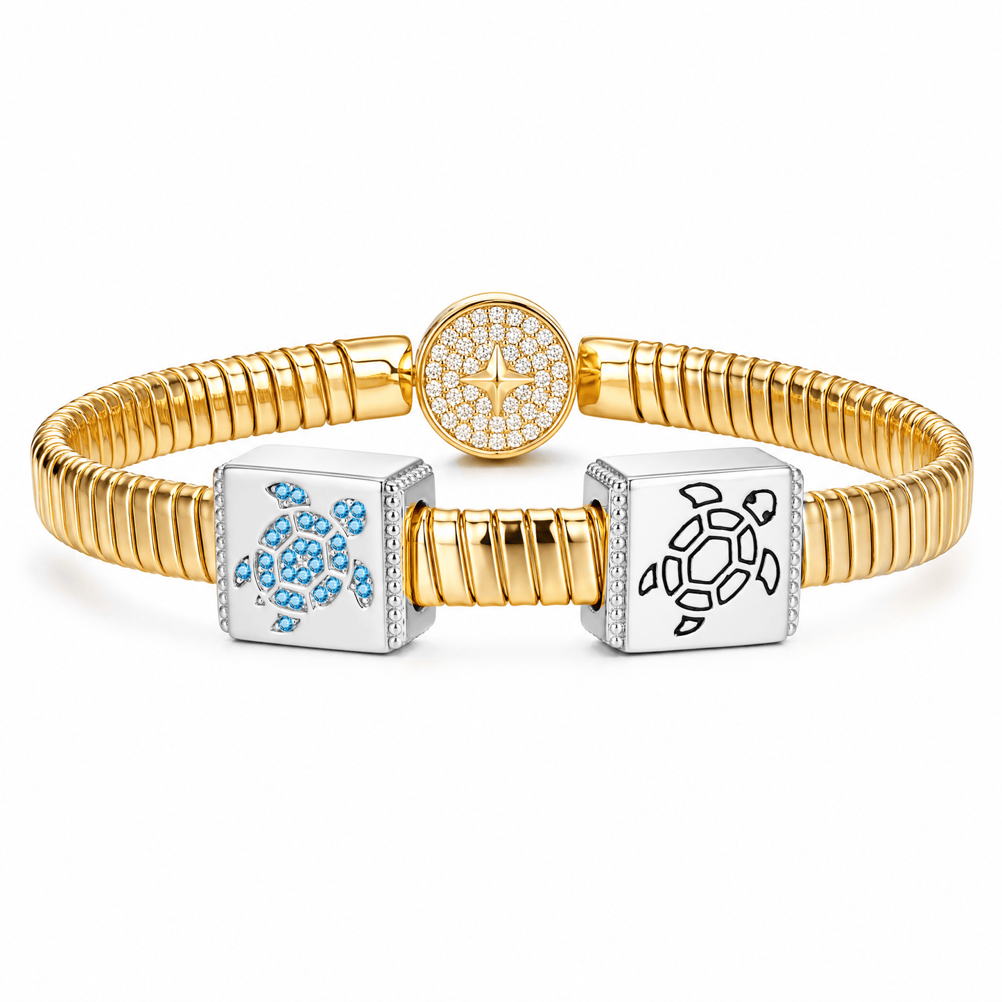 Serene Sea Turtle Tarnish-resistant Silver Rectangular Charms In White Gold Plated