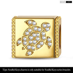 Serene Sea Turtle Tarnish-resistant Silver Rectangular Charms In 14K Gold Plated