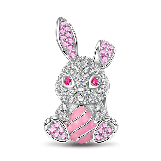 gon- Shinning Easter Bunny Tarnish-resistant Silver Charms With Enamel In White Gold Plated