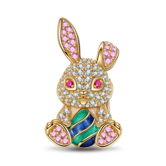 gon- Shinning Easter Bunny Tarnish-resistant Silver Charms With Enamel In 14K Gold Plated
