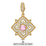 Quatrefoil Rose October Birthstone Tarnish-resistant Silver Charms In 14K Gold Plated