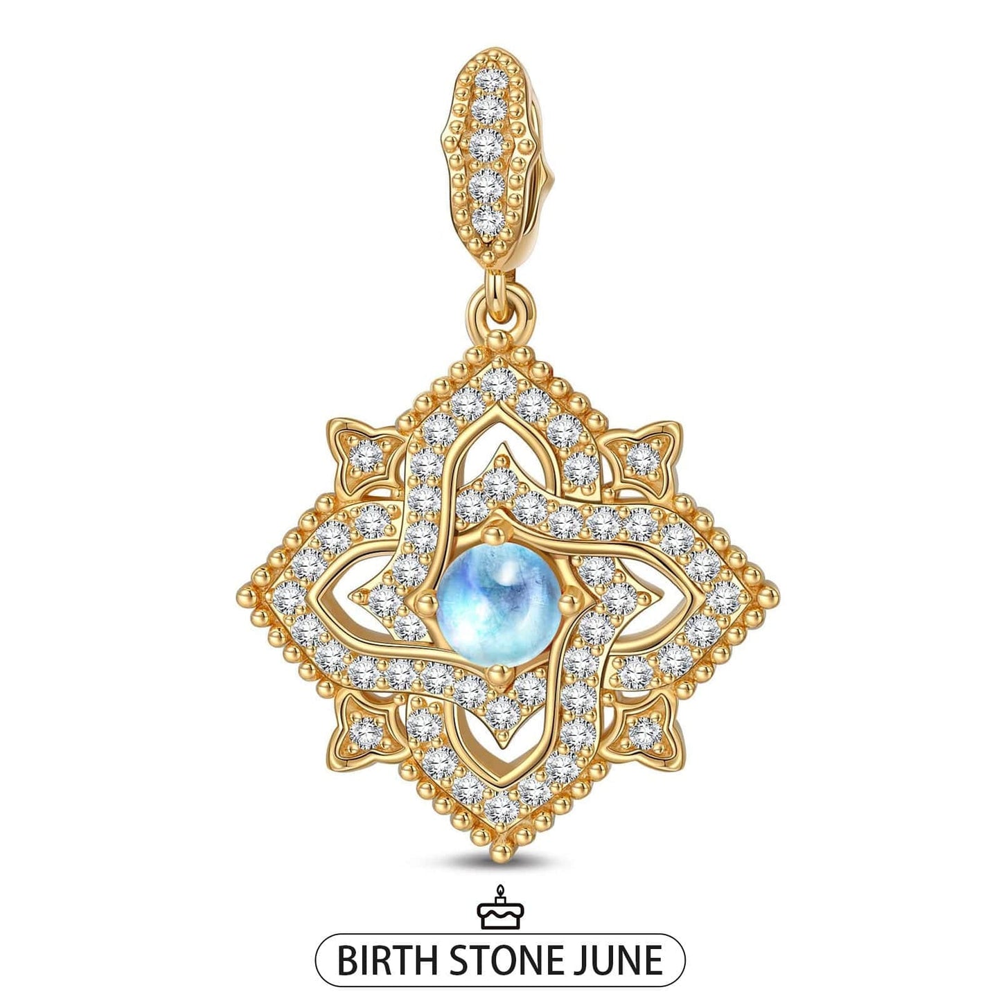 Quatrefoil Rose Moonstone June Birthstone Tarnish-resistant Silver Dangle Charms In 14K Gold Plated