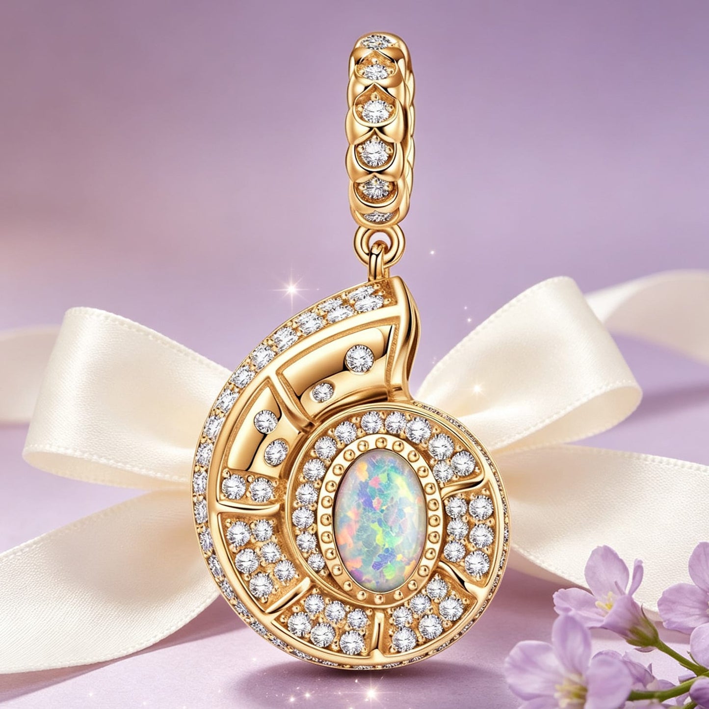 Delicate Seashell Tarnish-resistant Silver Dangle Charms In 14K Gold Plated