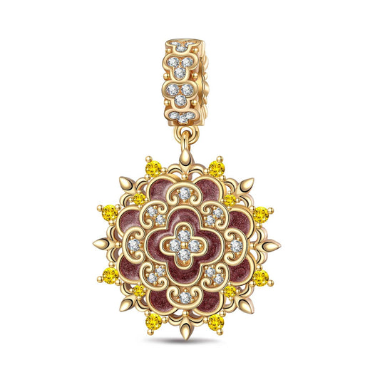 gon- Clover Blossom Tarnish-resistant Silver Charms With Enamel In 14K Gold Plated