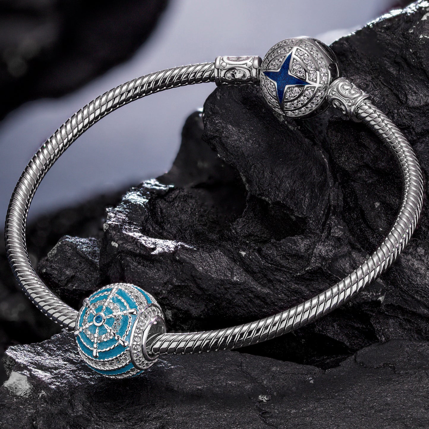 Riding the Waves Tarnish-resistant Silver Charms With Enamel In White Gold Plated