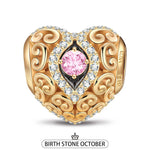 Heart of Grace October Birthstone Tarnish-resistant Silver Charms With Enamel In 14K Gold Plated