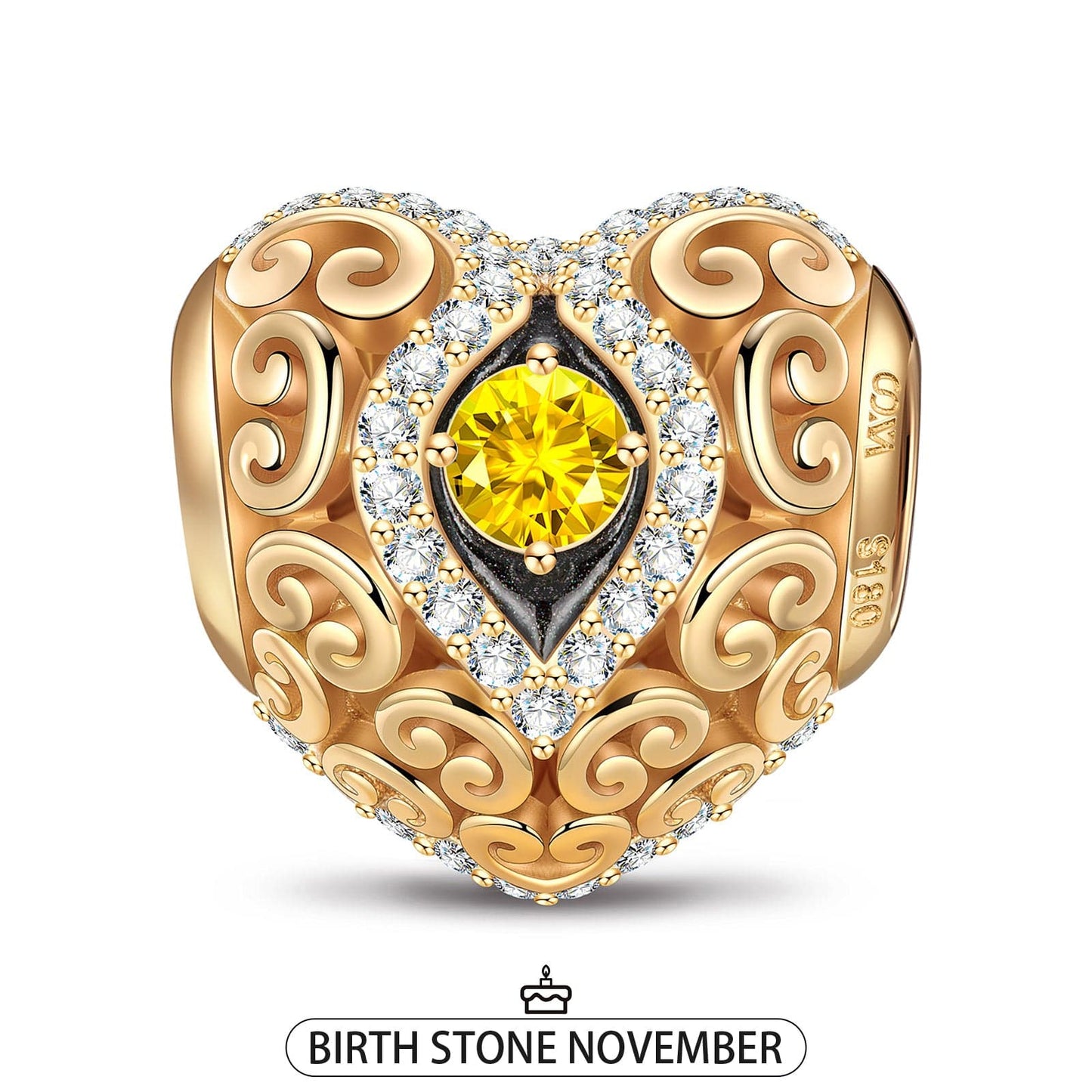 Heart of Grace November Birthstone Tarnish-resistant Silver Charms With Enamel In 14K Gold Plated