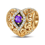 Heart of Grace February Birthstone Tarnish-resistant Silver Charms With Enamel In 14K Gold Plated