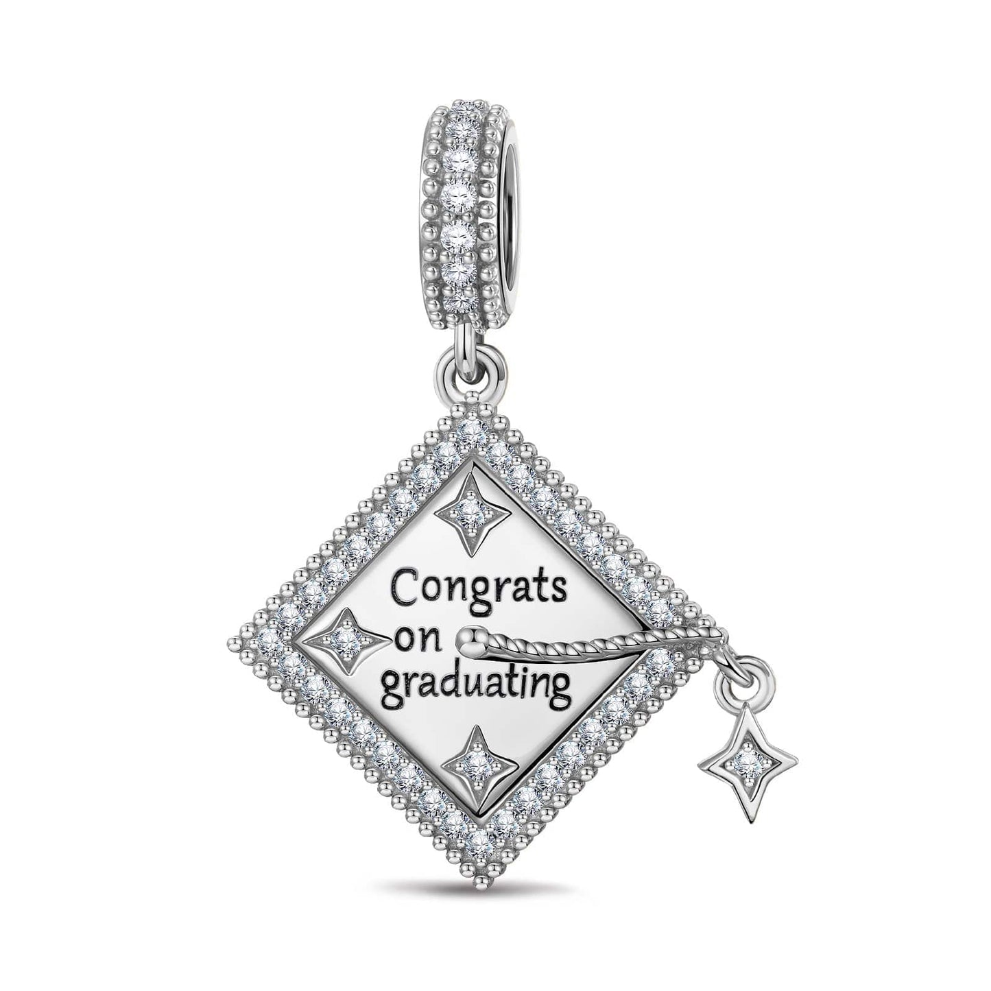 Congrats on Graduating Tarnish-resistant Silver Dangle Charms In White Gold Plated