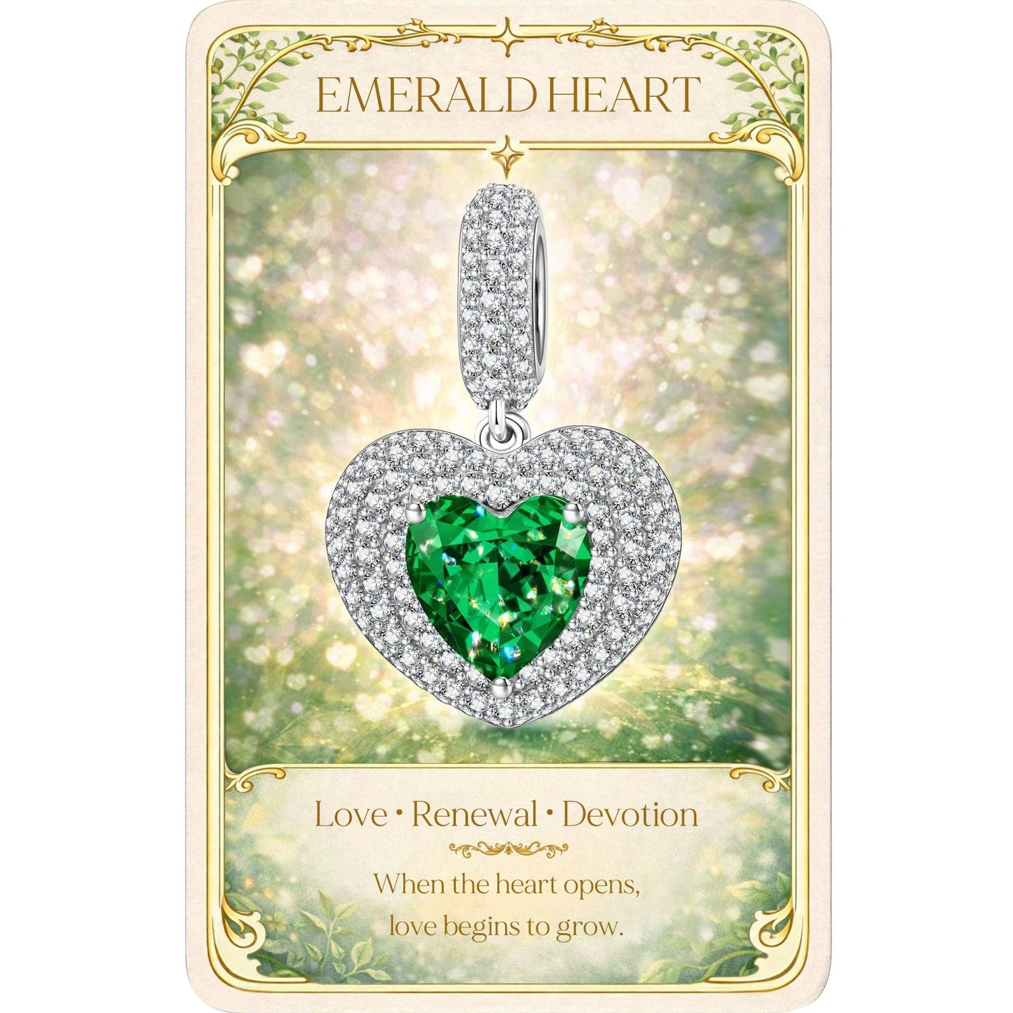 Emerald Heart Tarnish-resistant Silver Dangle Charms In White Gold Plated