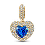 Pavé‑Framed Sapphire‑Blue Heart Dangle Charm In Tarnish‑Resistant Silver