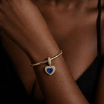 Pavé‑Framed Sapphire‑Blue Heart Dangle Charm In Tarnish‑Resistant Silver