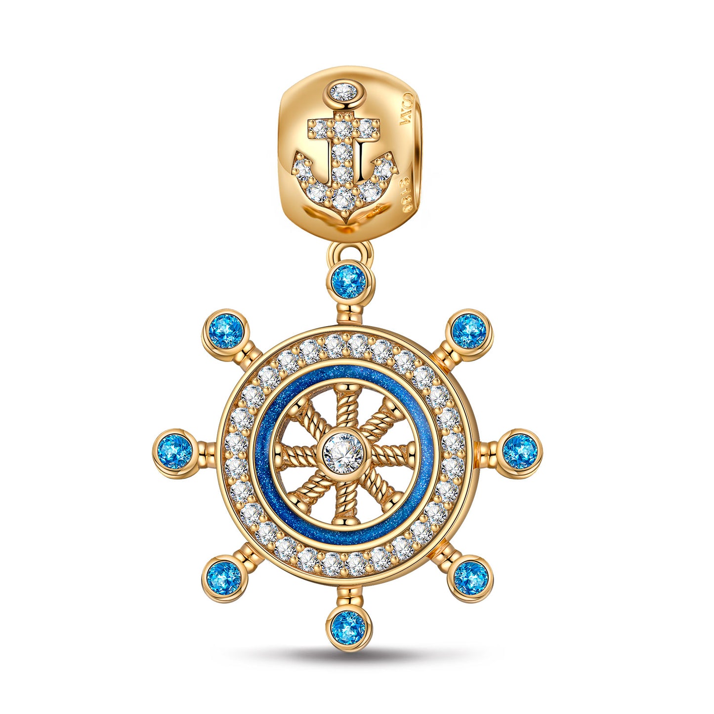 Rudder and Anchor Tarnish-resistant Silver Charms With Enamel In 14K Gold Plated