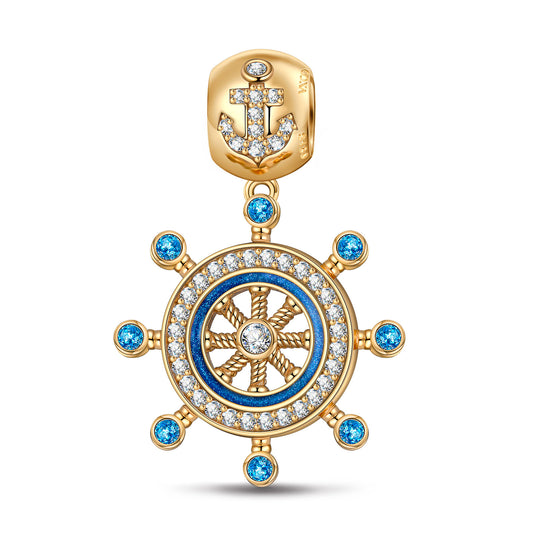 gon- Rudder and Anchor Tarnish-resistant Silver Charms With Enamel In 14K Gold Plated