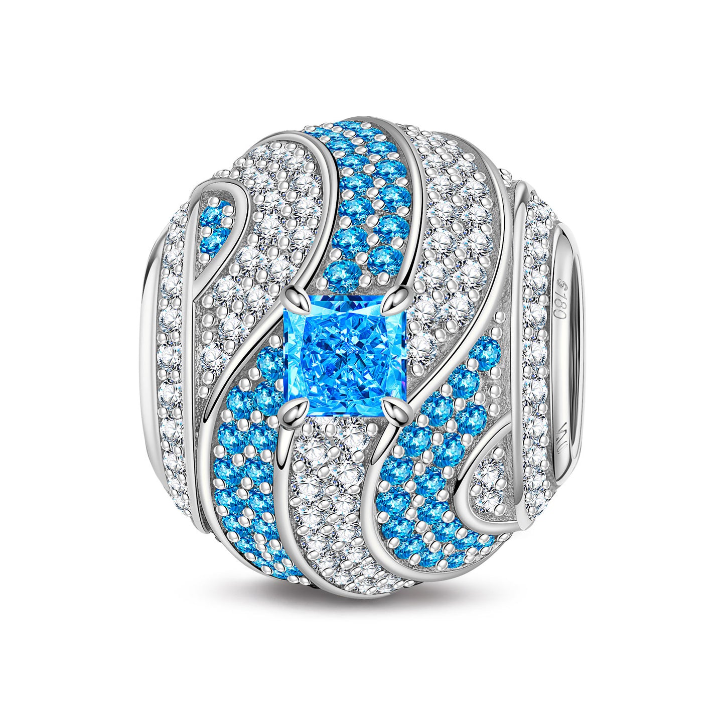Blue Soft Waves Tarnish-resistant Silver Charms In White Gold Plated