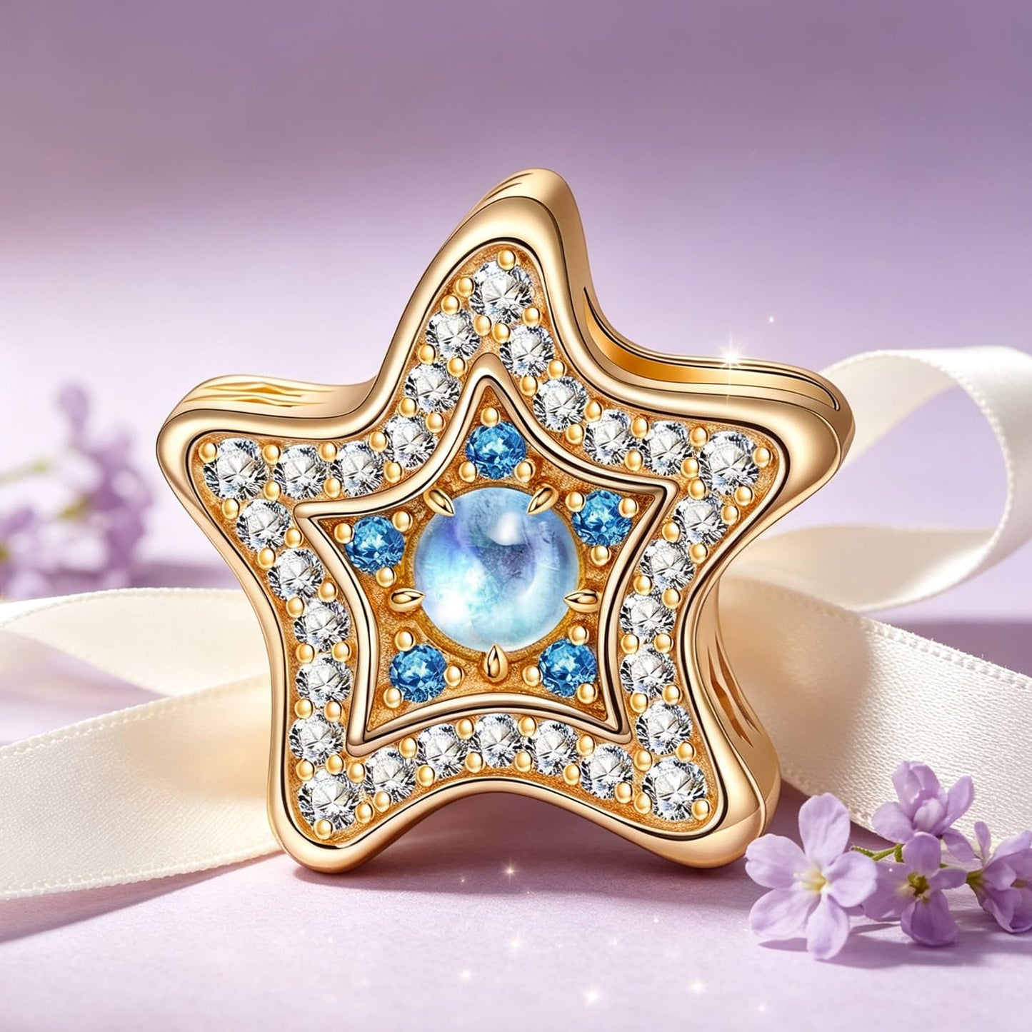 Moonstone Starfish Tarnish-resistant Silver Charms In 14K Gold Plated