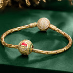 Red-Capped Santa Tarnish-resistant Silver Charms With Enamel In 14K Gold Plated