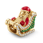 Santa Claus on the Sleigh Tarnish-resistant Silver Charms With Enamel In 14K Gold Plated