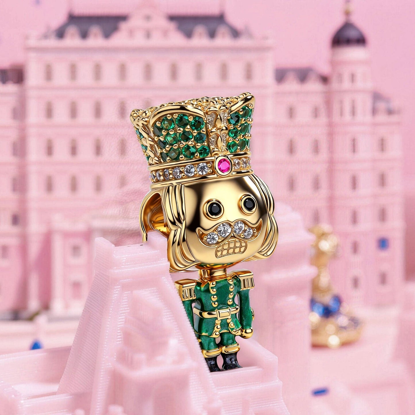 Green Nutcrackers Tarnish-resistant Silver Charms With Enamel In 14K Gold Plated