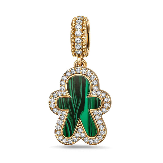 gon- Emerald Gingerbread Man Tarnish-resistant Silver Dangle Charms with Malachite In 14K Gold Plated