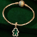 Emerald Gingerbread Man Tarnish-resistant Silver Dangle Charms with Malachite In 14K Gold Plated