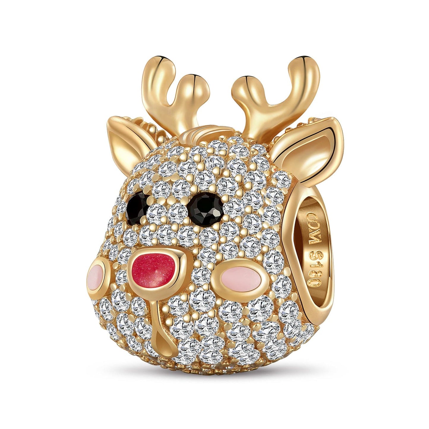 Adorable Reindeer Tarnish-resistant Silver Charms With Enamel In 14K Gold Plated