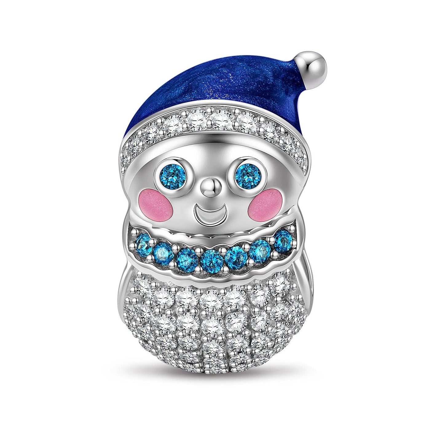 Cutie Snowman Tarnish-resistant Silver Charms With Enamel In White Gold Plated