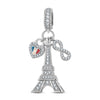 Eiffel Flair Tarnish-resistant Silver Dangle Charms With Enamel In White Gold Plated