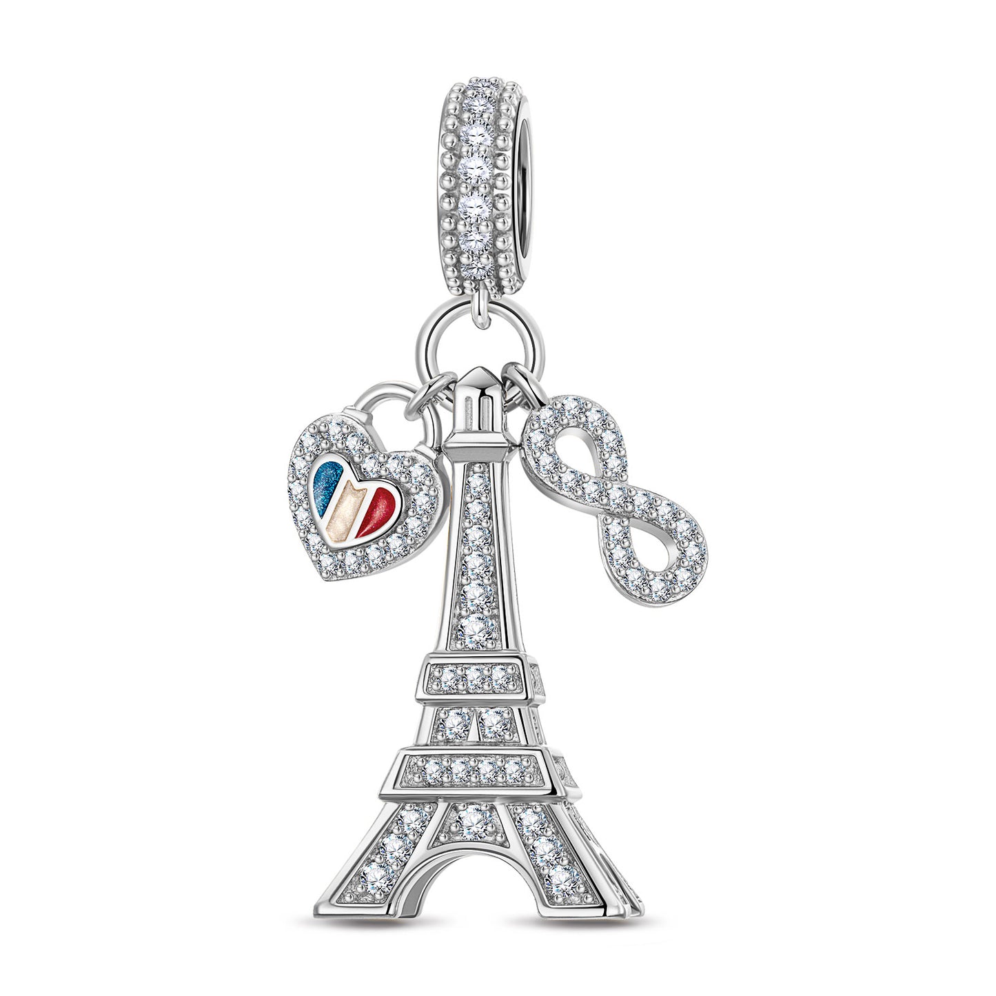 Eiffel Flair Tarnish-resistant Silver Charms With Enamel In White Gold Plated