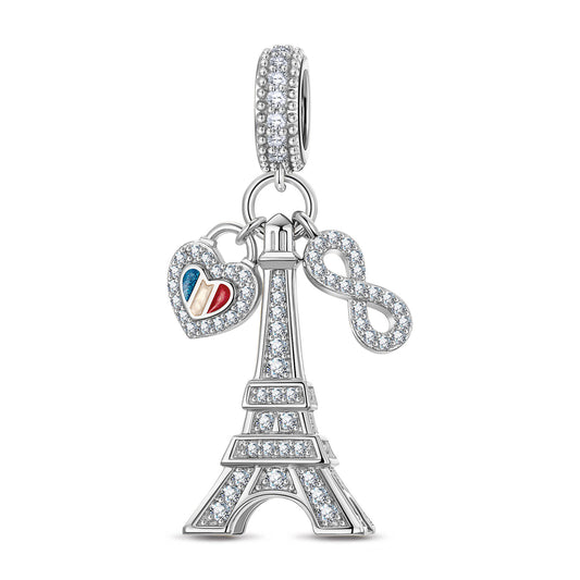 gon- Eiffel Flair Tarnish-resistant Silver Charms With Enamel In White Gold Plated