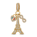 Eiffel Flair Tarnish-resistant Silver Charms With Enamel In 14K Gold Plated