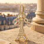 Eiffel Flair Tarnish-resistant Silver Dangle Charms With Enamel In 14K Gold Plated