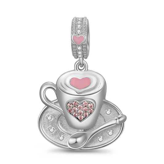 gon- My Coffee Time Tarnish-resistant Silver Dangle Charms With Enamel In White Gold Plated