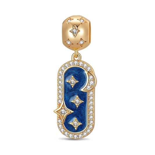 gon- Blue Stardust Tarnish-resistant Silver Dangle Charms With Enamel In 14K Gold Plated