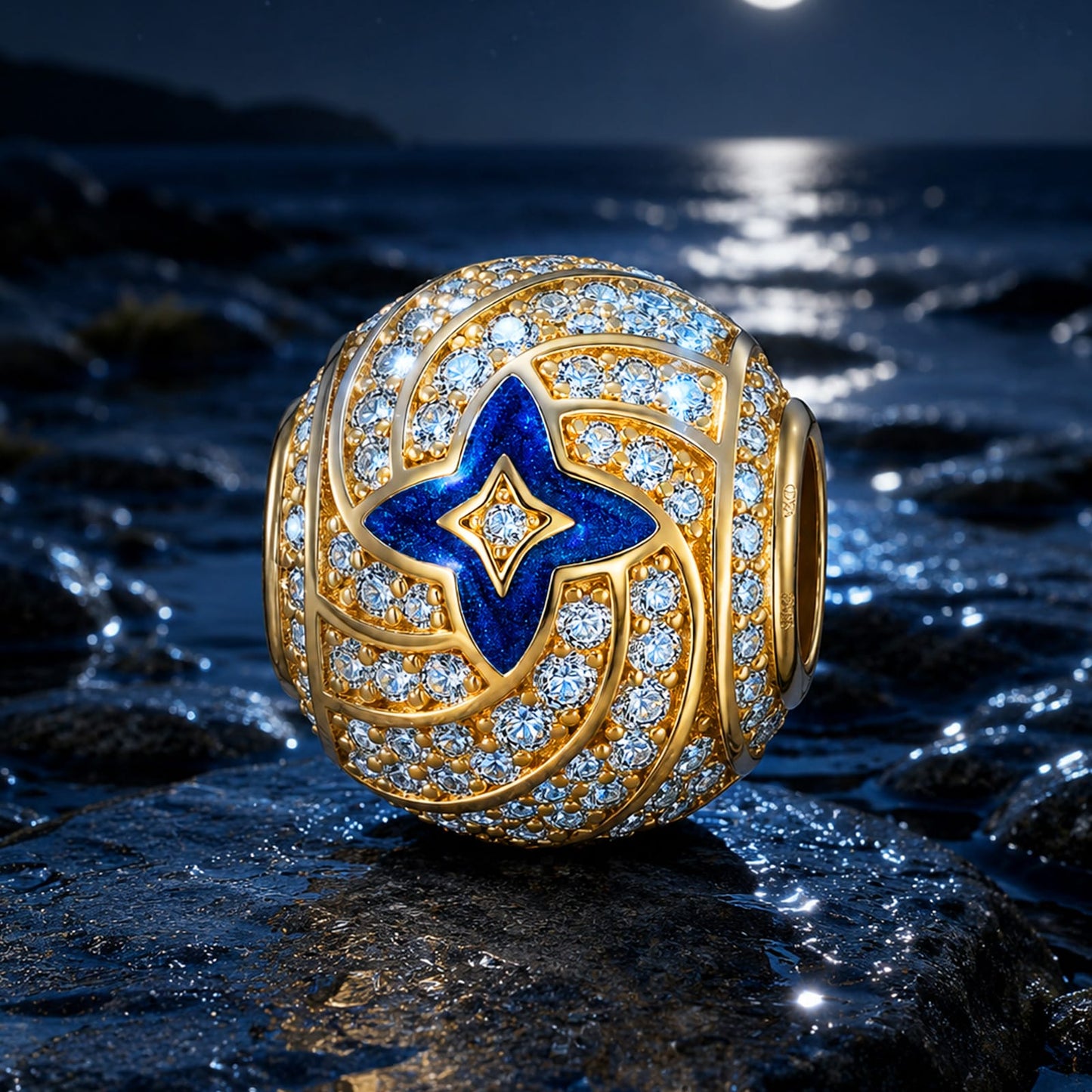 Twilight Star Tarnish-resistant Silver Charms With Enamel In 14K Gold Plated