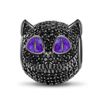 Purple-Eyed Cat Tarnish-resistant Silver Charms With Enamel In Gunmetal Plating