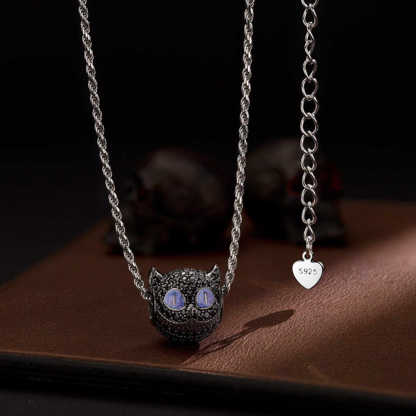 Purple-Eyed Cat Tarnish-resistant Silver Charms With Enamel In Gunmetal Plating