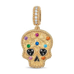 Heart-Eyed Skull Tarnish-resistant Silver Dangle Charms With Enamel In 14K Gold Plated