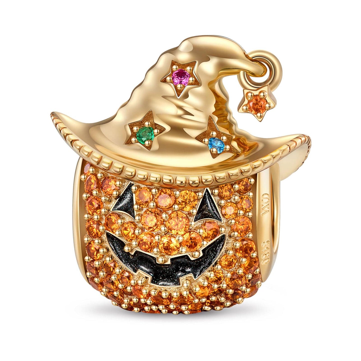 Cowboy Pumpkin Tarnish-resistant Silver Charms With Enamel In 14K Gold Plated