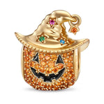 Cowboy Pumpkin Tarnish-resistant Silver Charms With Enamel In 14K Gold Plated