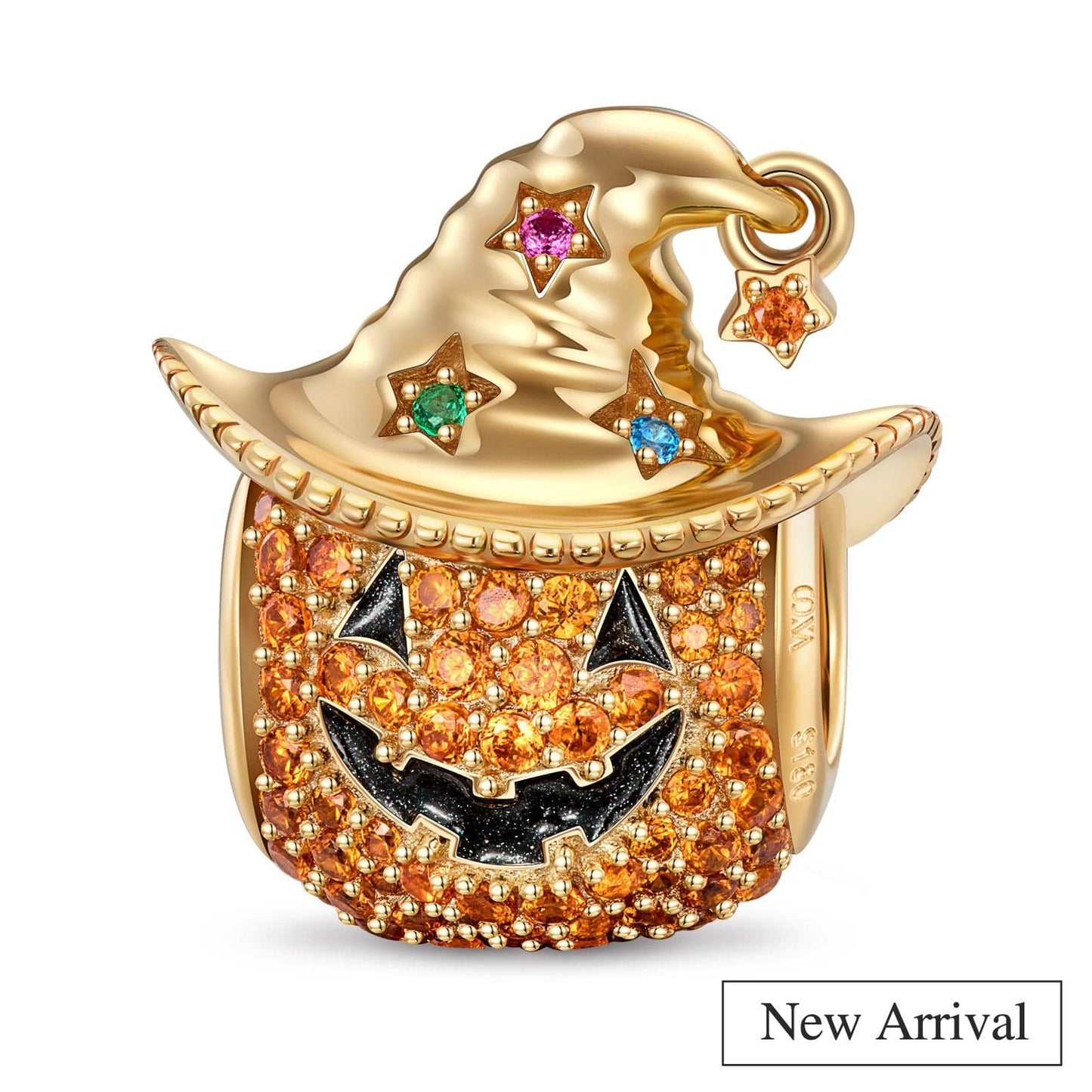 Cowboy Pumpkin Tarnish-resistant Silver Charms With Enamel In 14K Gold Plated