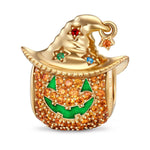 Cowboy Pumpkin Tarnish-resistant Silver Charms With Enamel In 14K Gold Plated