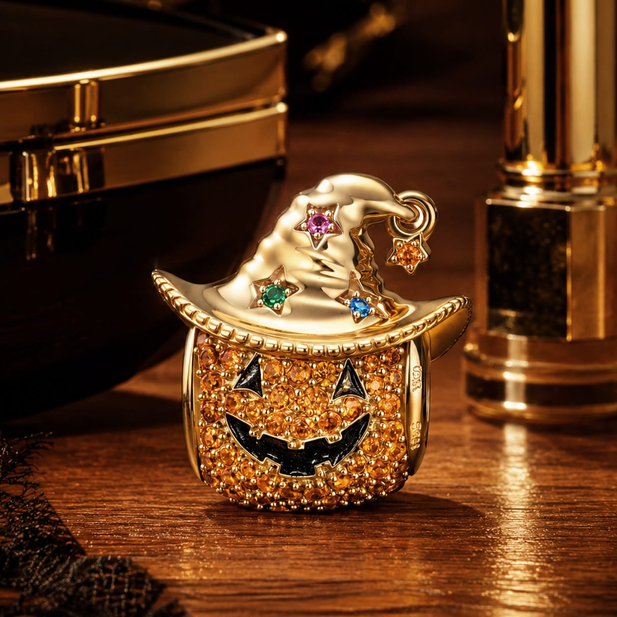 Cowboy Pumpkin Tarnish-resistant Silver Charms With Enamel In 14K Gold Plated