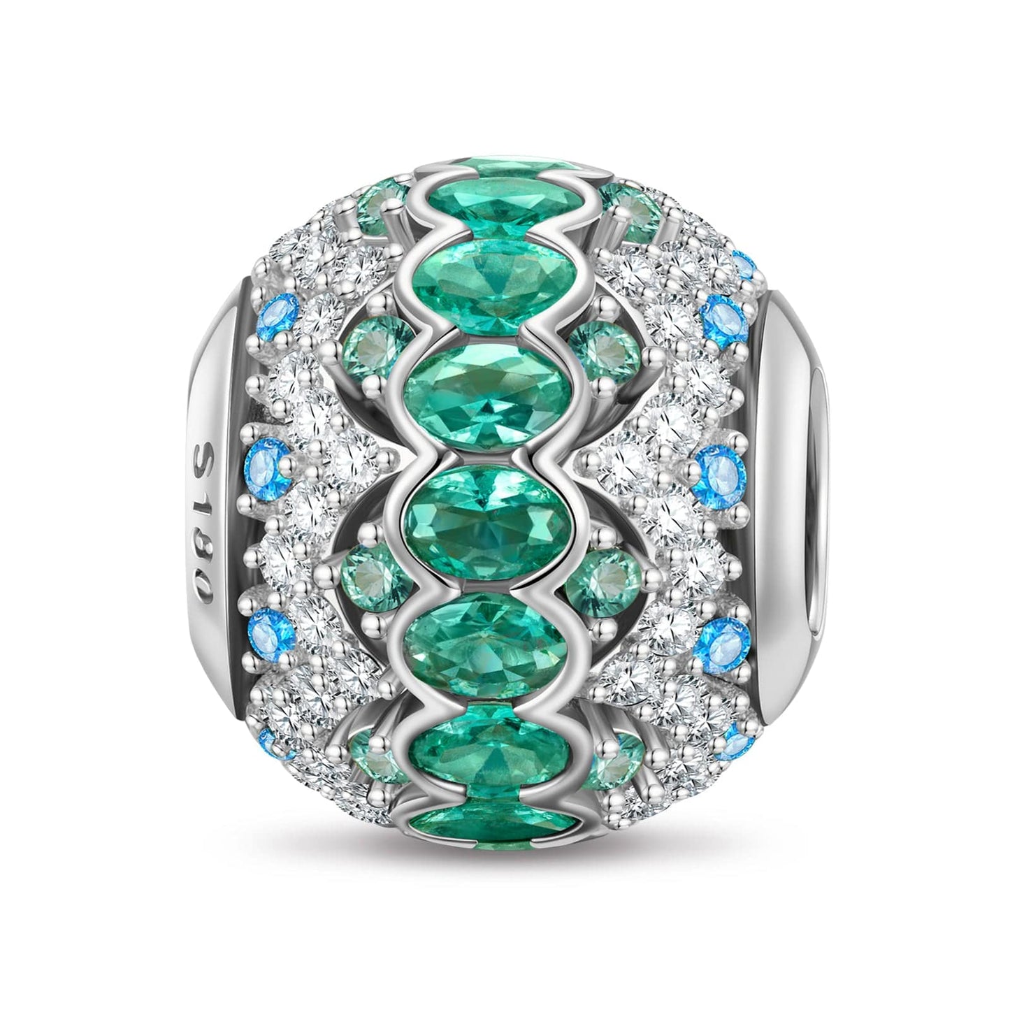 Radiant Emerald Festivity Tarnish-resistant Silver Charms In White Gold Plated