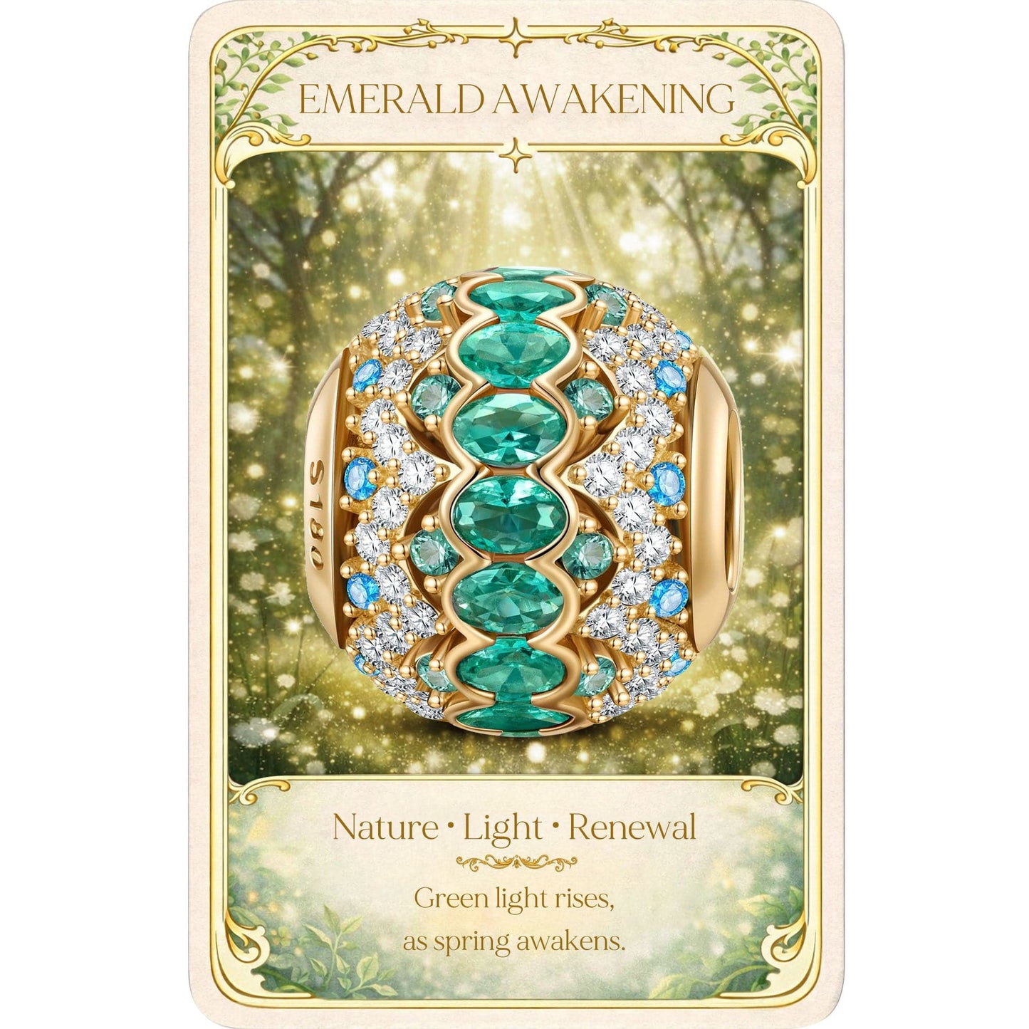 Radiant Emerald Festivity Tarnish-resistant Silver Charms In 14K Gold Plated