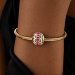 Radiant Ruby Festivity Tarnish-resistant Silver Charms In 14K Gold Plated