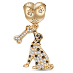 Dalmatian's Love Tarnish-resistant Silver Dangle Charms With Enamel In 14K Gold Plated