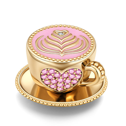 gon- Cup of Leisure Tarnish-resistant Silver Charms With Enamel In 14K Gold Plated