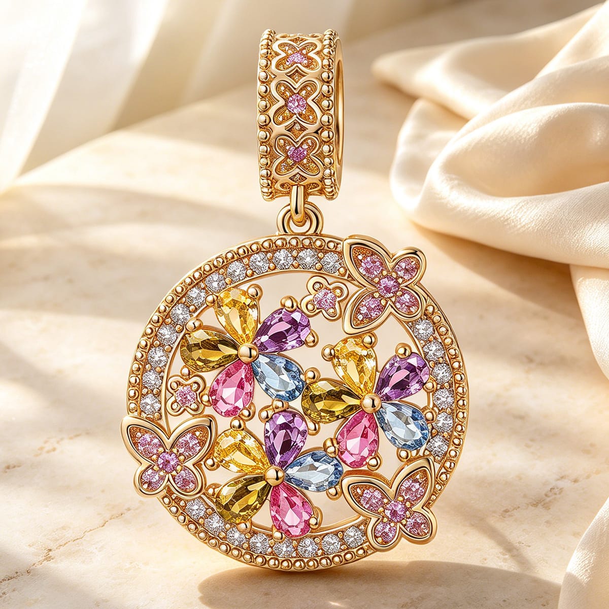 Floral Whirl Tarnish-resistant Silver Dangle Charms In 14K Gold Plated